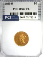 1860-S Gold $3 PCI MS-62 PL