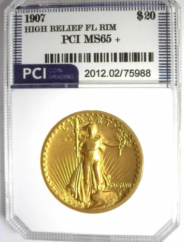 1907 High Relief Gold $20 PCI MS-65+